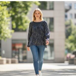 Lucky Brand Navy Blue Speckled Knit Top